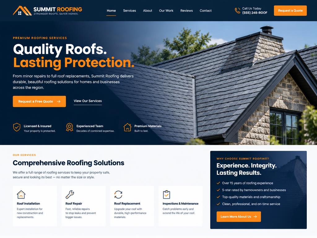 Concept website design for a roofing company